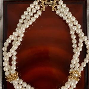Vintage Faux Pearl Necklace with Chain Accents